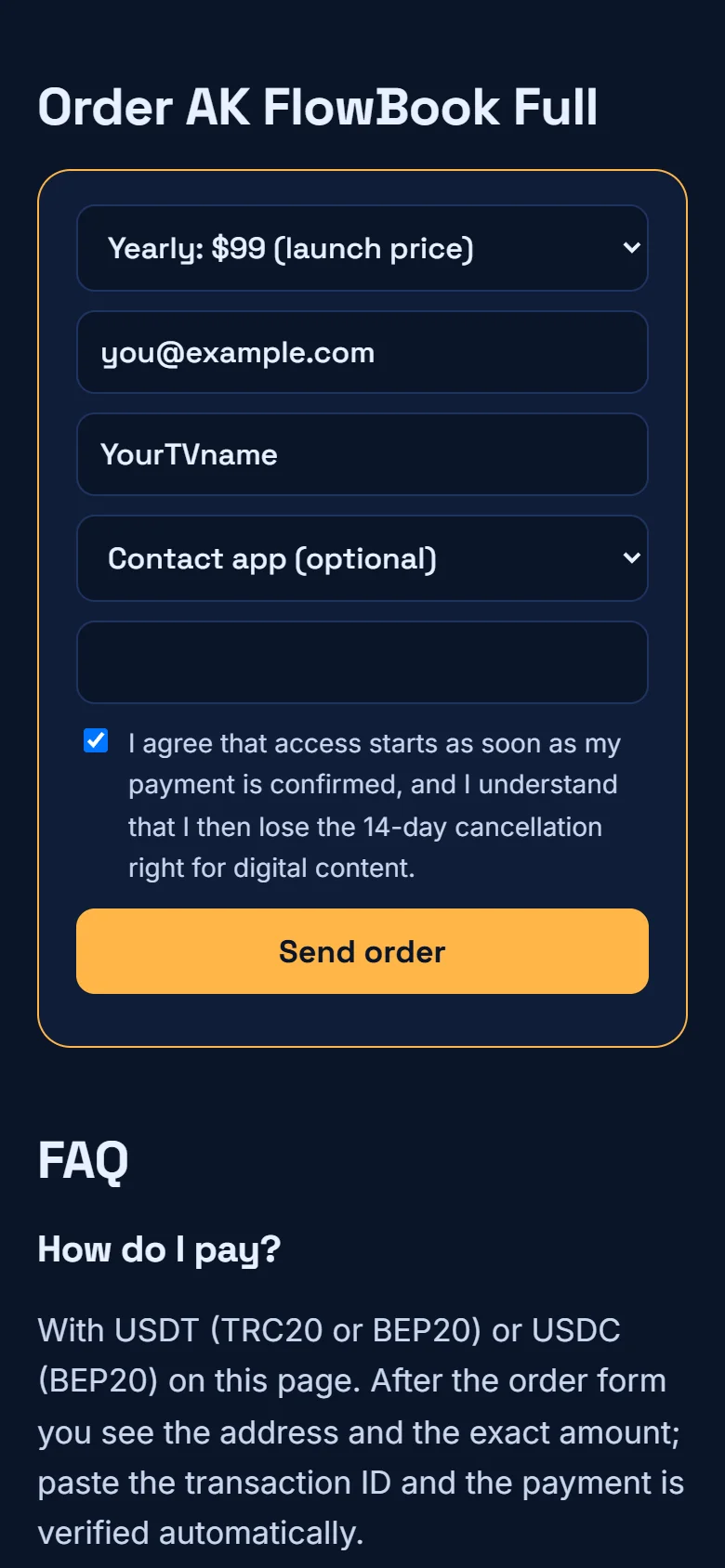 Fill in the order form