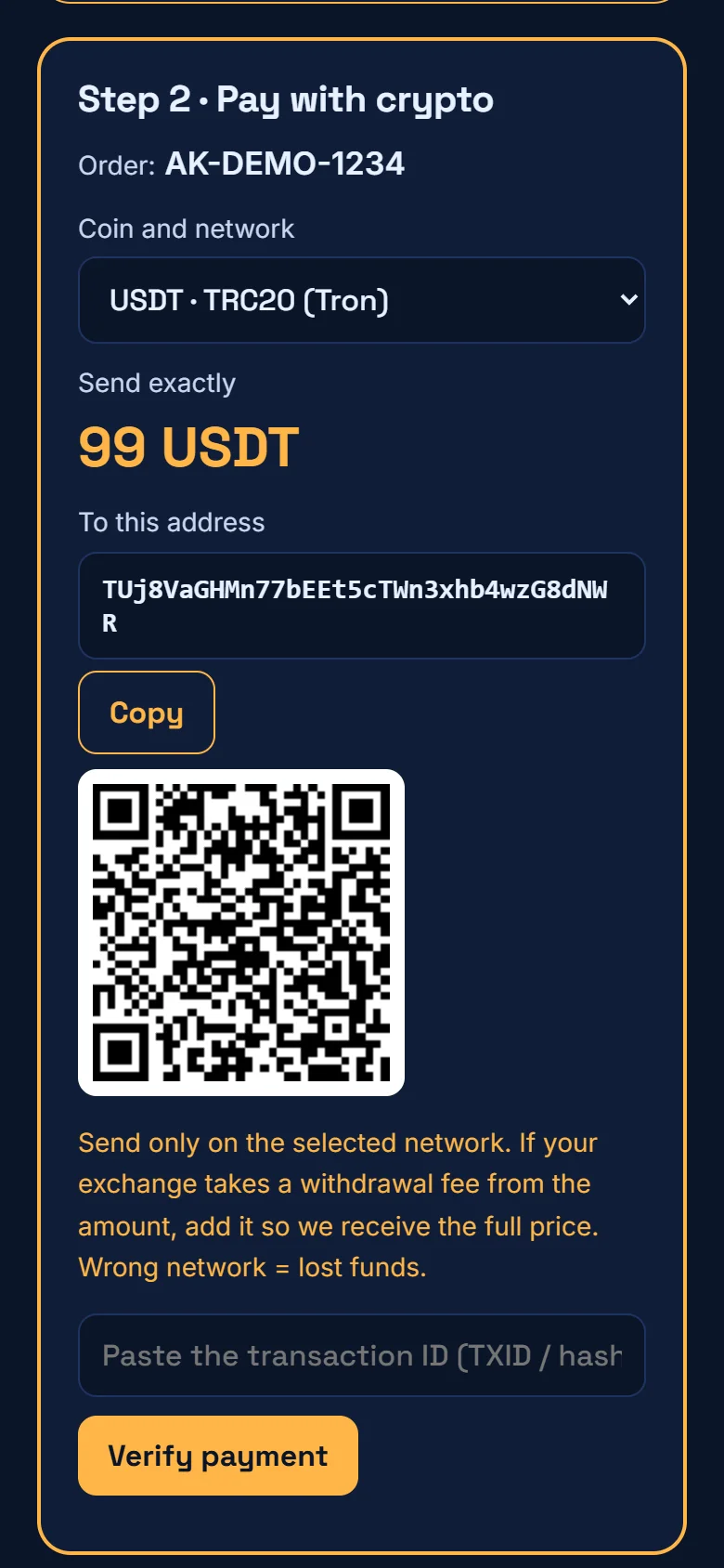 Send the payment