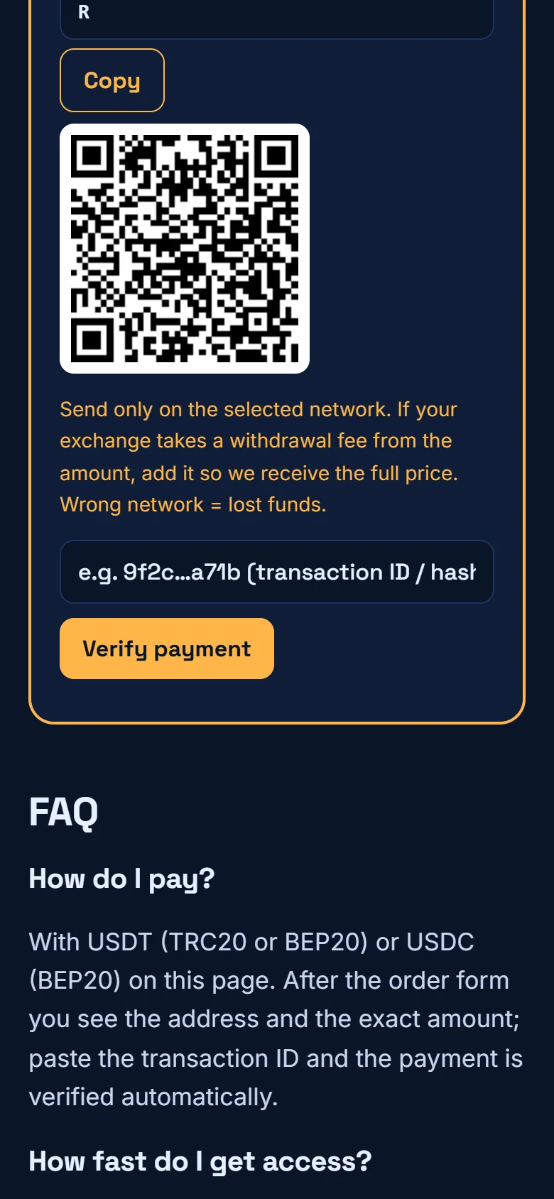 Paste the transaction ID